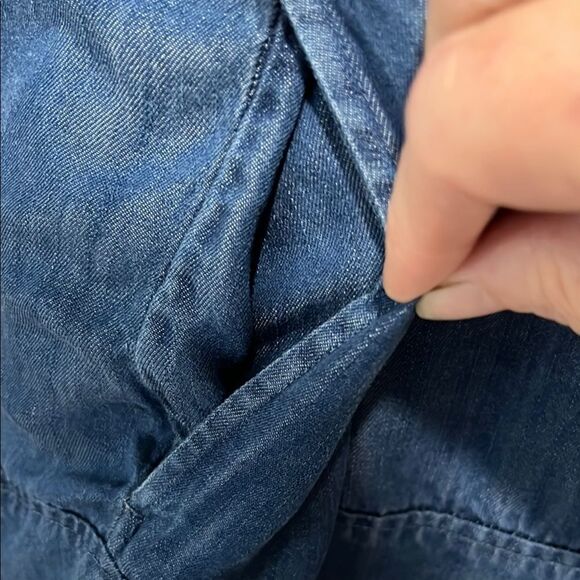 LOFT Light Blue Denim Dress Cuffed Sleeve Pockets - Picture 3 of 5